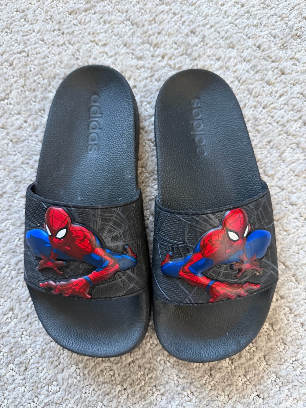 adidas Black Slides with Red & Blue Spider-Man Graphic